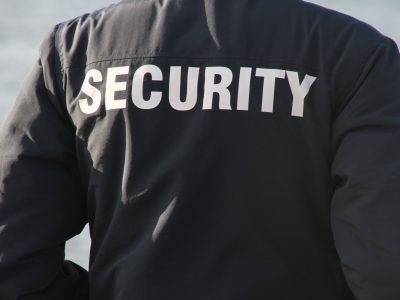 security guard back close up security guard back close up